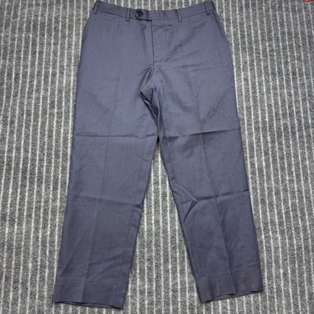 Canali Mens Dress Pants 34 Blue Gray 100% Wool Flat Front Made in Italy Luxury